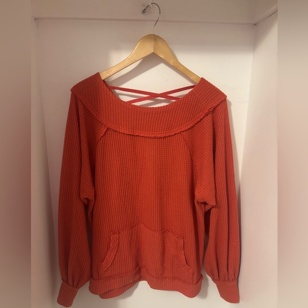 BKE Knit Sweater by Buckle, Size Small, Front Pocket, Criss Cross in Back.